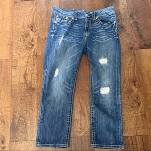 Miss me boyfriend Capri distress fray embellished blue jeans 28 waist JB5014P89